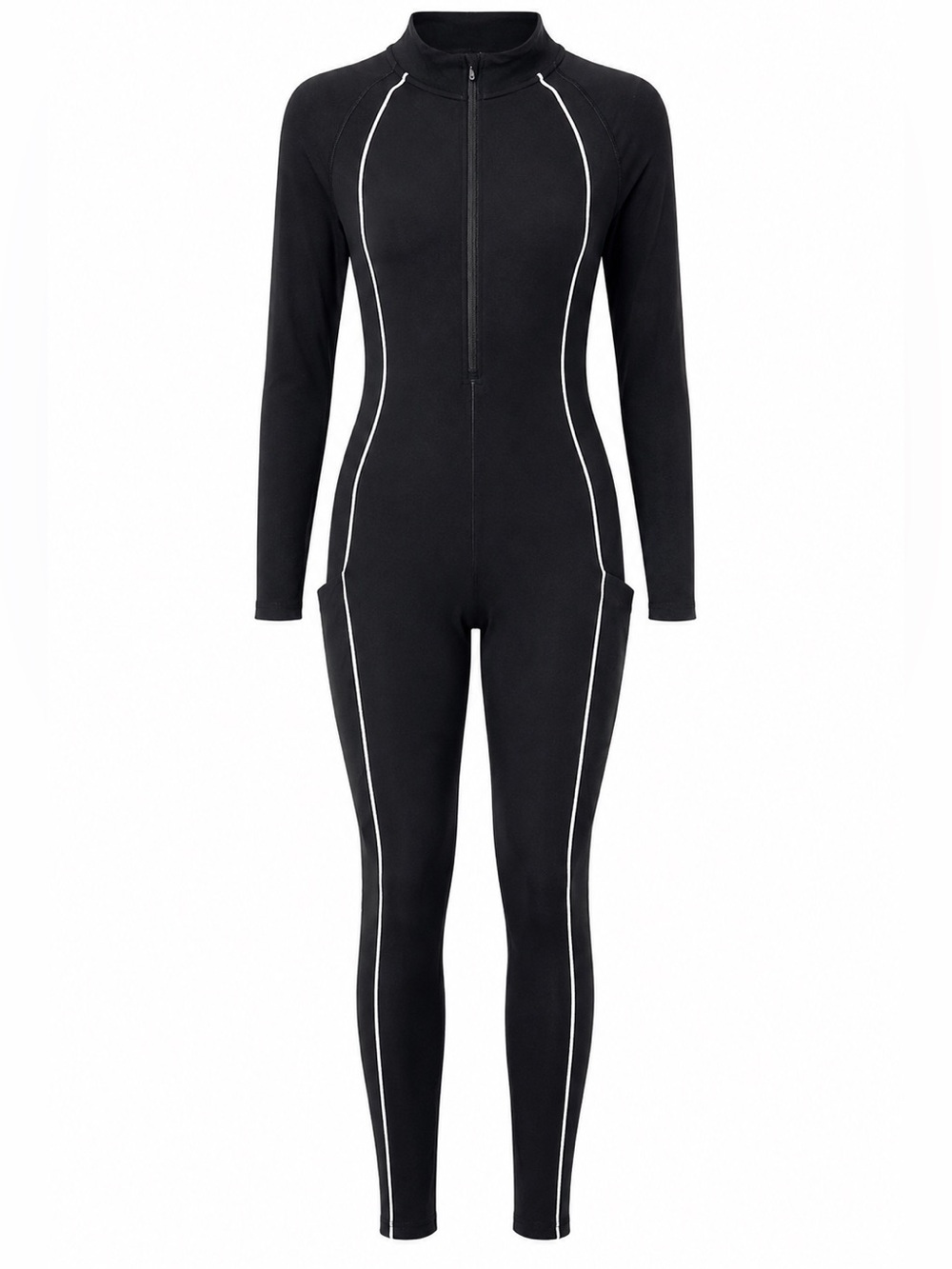 Aritzia TNA Butter Black Jumpsuit L Long Sleeve Zip Bodycon Catsuit One Piece
